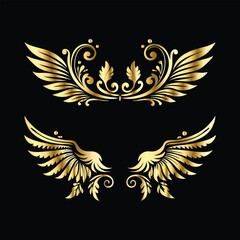 Royal Gold Wing Frames: Iconic Angel and Bird Wings in Decorative Silhouettes
