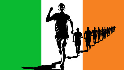 A Group of People Running Together on an Ireland Flag