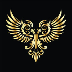 Fototapeta premium Royal Gold Wing Collection: Vintage Angel, Bird & Cupid Wing Icons in Decorative Black & Gold Frames, Perfect for Elegant Logos, Icon Sets, and Ornamental Designs 