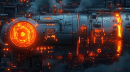 Futuristic Cybernetic Structure with Glowing Orange Lights