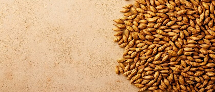 Earthy cumin seeds in closeup view against a simple off white background  Minimal and elegant layout with copy space for text or design elements