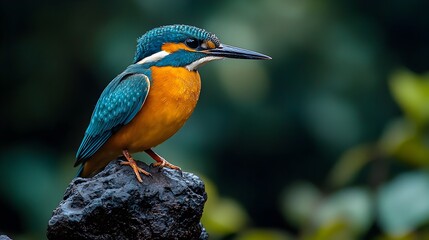 Fototapeta premium Majestic Bird Perched on Branch in Lush Verdant Forest Setting Symbolizing the Importance of Biodiversity and the Need for Wildlife Conservation Efforts