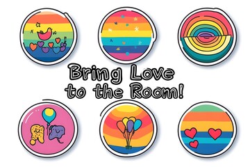 Happy Pride LGBTQ element set. LGBTQ community symbols with star, speech bubbles, flower, heart. Elements illustrated for pride month, bisexual, transgender, gender equality, sticker, rights concept.