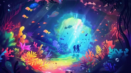 Obraz premium Vibrant Underwater Exploration with Snorkelers