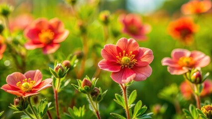 A close-up shot of Potentilla anserina wildflowers in a vibrant meadow , Potentilla anserina, wildflowers, meadow, nature, bloom, yellow