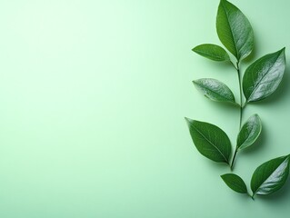 Green leaves branch on a light green background.