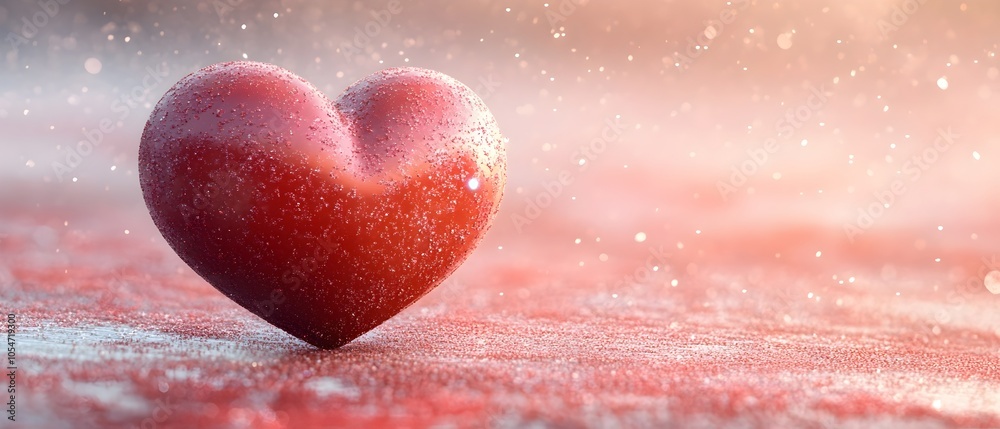 Poster Elegant Minimalist Design for a Valentines Day Greeting Card Featuring a Centered Red Heart Icon on a Soft Pastel Pink Background Accented with Gentle Sparkling Textures
