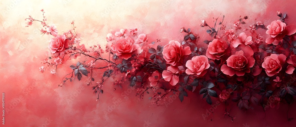 Aufkleber elegant and romantic soft pink and red gradient wallpaper with subtle heart patterns and delicate fl