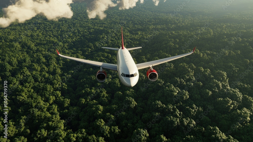 Wall mural Airplane Flying Over Lush Green Forest