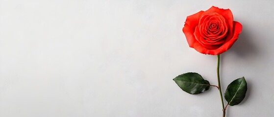 Fototapeta premium Minimalist and modern watercolor painting featuring a single vibrant red rose with fluid flowing brush strokes on a simple elegant ivory backdrop This romantic floral artwork is perfect for home