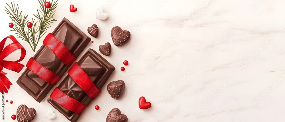Aufkleber romantic watercolor painting featuring rich chocolates wrapped in lush red ribbons accented with del