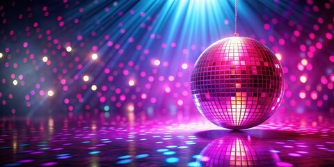 Vibrant evening under pink disco ball, disco ball, party, celebration, dancing, fun, nightlife, glamorous, sparkly