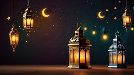 Background design with ramadan theme, with illustrations lanterns