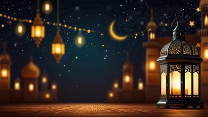 Fototapeta premium Background design with ramadan theme, with illustrations lanterns