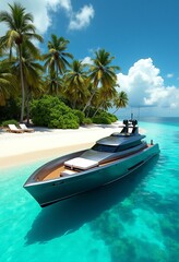 Breathtaking Views of a Luxury Yacht on Turquoise Waters: Relaxation and Wealth in a Tropical Setting
