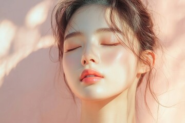 Close-up Portrait of a Young Woman with Eyes Closed