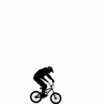 recommend clip art: Silhouette of a BMX rider in action on a white isolated background.