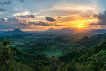 Obraz premium breathtaking sunset over majestic mountains and serene landscapes