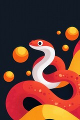 Obraz premium This vibrant abstract illustration features a colorful snake entwined with bright circles, set against a dark background. A modern and playful design.