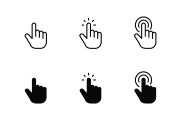 Hand click icon set. pointer icon. Clicking cursor, pointing hand clicks icons	