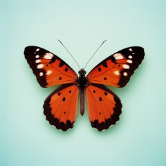 Obraz premium A vibrant orange butterfly displayed against a light blue background.