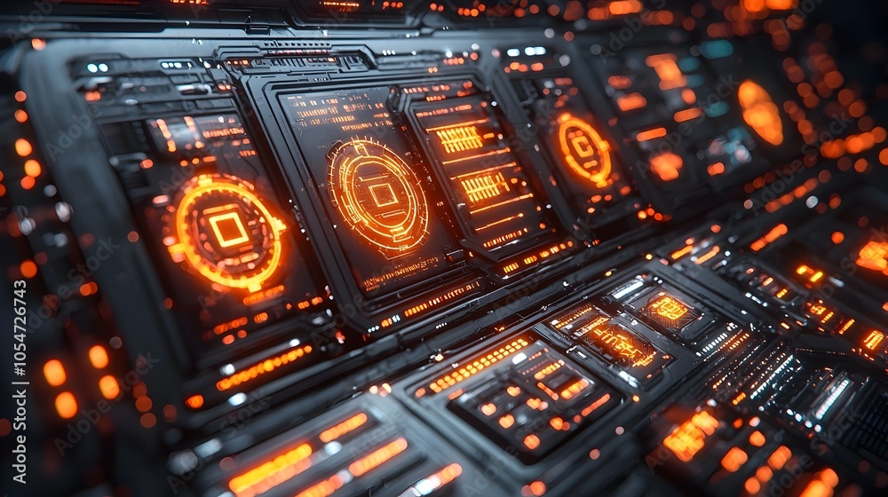 Aufkleber Futuristic digital interface with glowing encrypted pathways neon elements and advanced tech UI design  Cyberpunk inspired matrix style visualization with a dynamic high tech aesthetic
