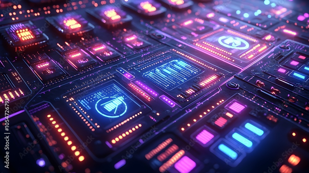Aufkleber Futuristic security interface with cyber defense protocols 3D luminescent glow design for advanced digital security data intelligence and monitoring systems