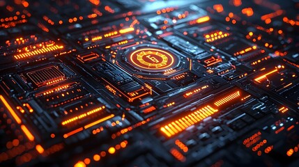 Glowing futuristic digital interface displaying intricate encrypted pathways neon elements and an advanced technological user interface  This abstract