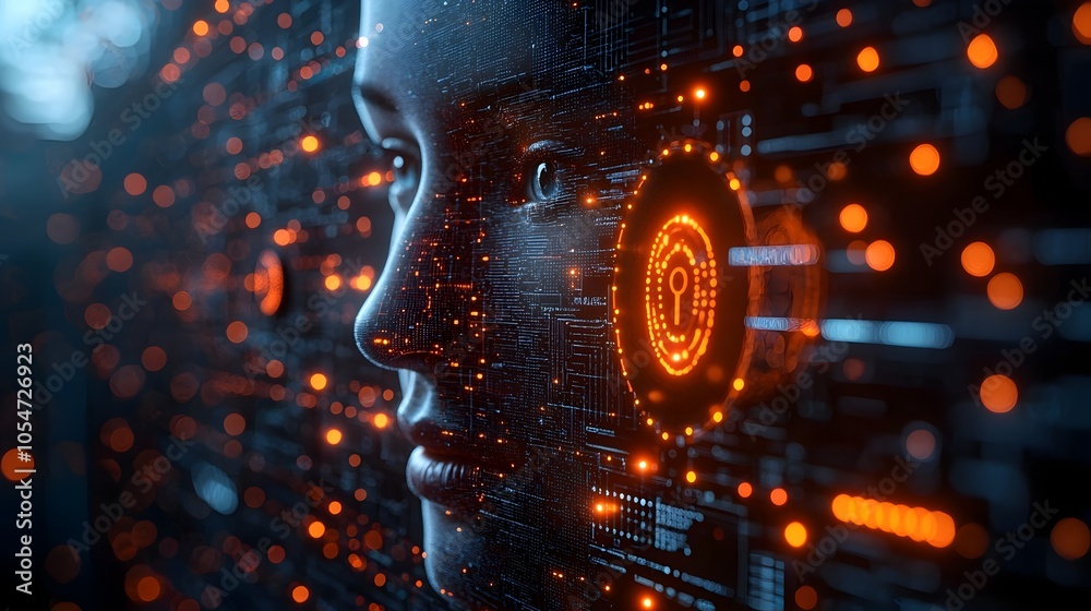 Fototapete Secure Biometric Interface for Futuristic Network Authentication Highlighting Advanced Cybersecurity Features with 3D Interactive Design