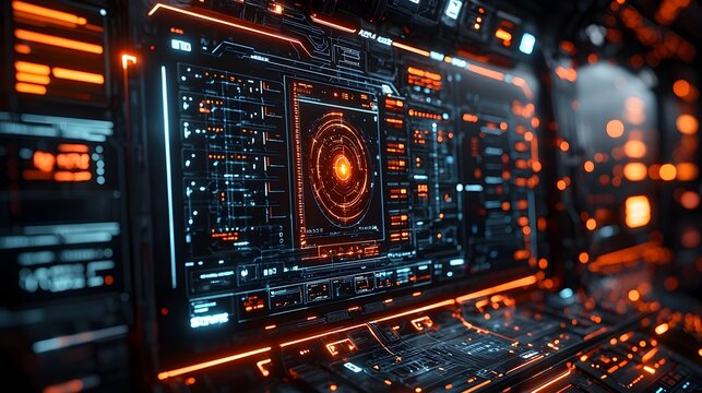 Futuristic holographic interface showcasing advanced data encryption levels and cyber defense mechanisms in a high tech digital setting - Powered by Adobe