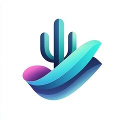 Obraz premium A vibrant logo showcases a stylized cactus in gradient colors, paired with a flowing ribbon element, symbolizing innovative heat therapy for personal well-being