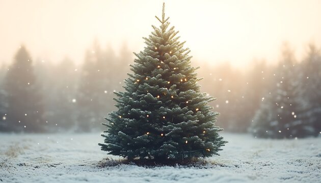 Natural Green Christmas Tree Isolated on White Background