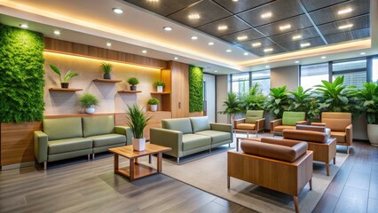 Modern Healthcare Clinic Waiting Area for Patients with Doctor Appointments - Comfortable Design, Natural Light, and Calming Decor in Private Practice Hospital