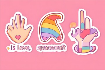 Obraz premium Happy Pride LGBTQ element set. LGBTQ community symbols with star, speech bubbles, flower, heart. Elements illustrated for pride month, bisexual, transgender, gender equality, sticker, rights concept.