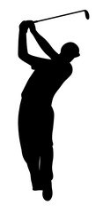 golf player silhouette, young man playing golf, Female Golf Player, golf player icon, , Sports player vector illustration, Isolated black and white vector