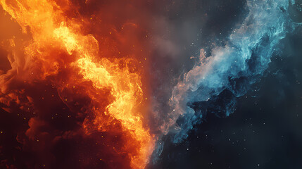 An abstract image of fire and ice clashing. the image symbolizes the duality of nature, the battle between good and evil, and the opposing forces of heat and cold. Fire and Ice Battle. Illustration