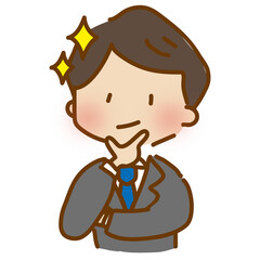 顎に手を当ててドヤ顔のゆるくて可愛いスーツの男性