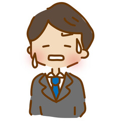 汗をかいて困っているゆるくて可愛いスーツの男性