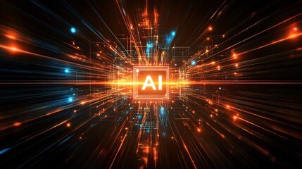 Obraz premium Dynamic illustration of artificial intelligence concept with vibrant colors and glowing effects, representing advanced technology and innovation.