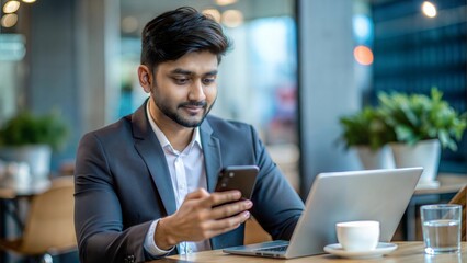 Digital Banking Experience
A young Indian professional using a smartphone for digital banking services in a café.

