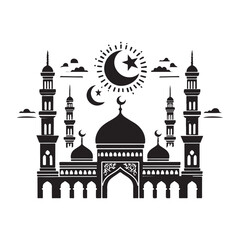 Elegant Mosque Silhouette Vector Illustration on White Background – Islamic Architecture Art