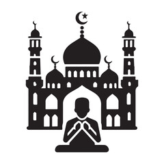Elegant Mosque Silhouette Vector Illustration on White Background – Islamic Architecture Art