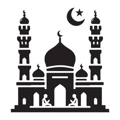 Elegant Mosque Silhouette Vector Illustration on White Background – Islamic Architecture Art