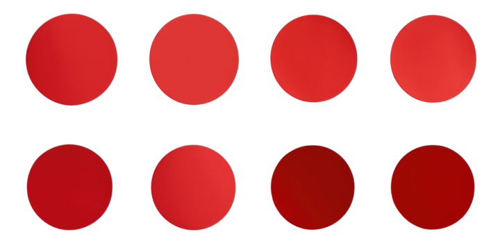 Blank red round adhesive paper sticker label set on transparent background