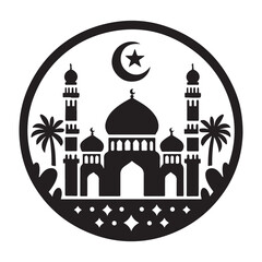 Elegant Mosque Silhouette Vector Illustration on White Background – Islamic Architecture Art
