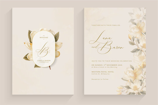 Aesthetic Wedding Invitation Tempate with Vintage Orange Flower Arrangement