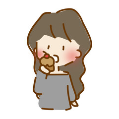 カップケーキを食べるゆるくて可愛い女の子