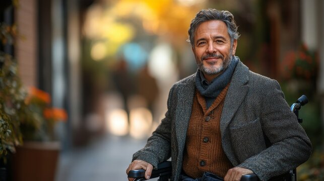 Legal expert in a wheelchair confidently sharing insights in a vibrant outdoor setting