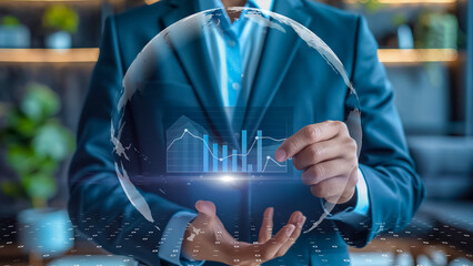 Professional presenting AI technology on digital tablet