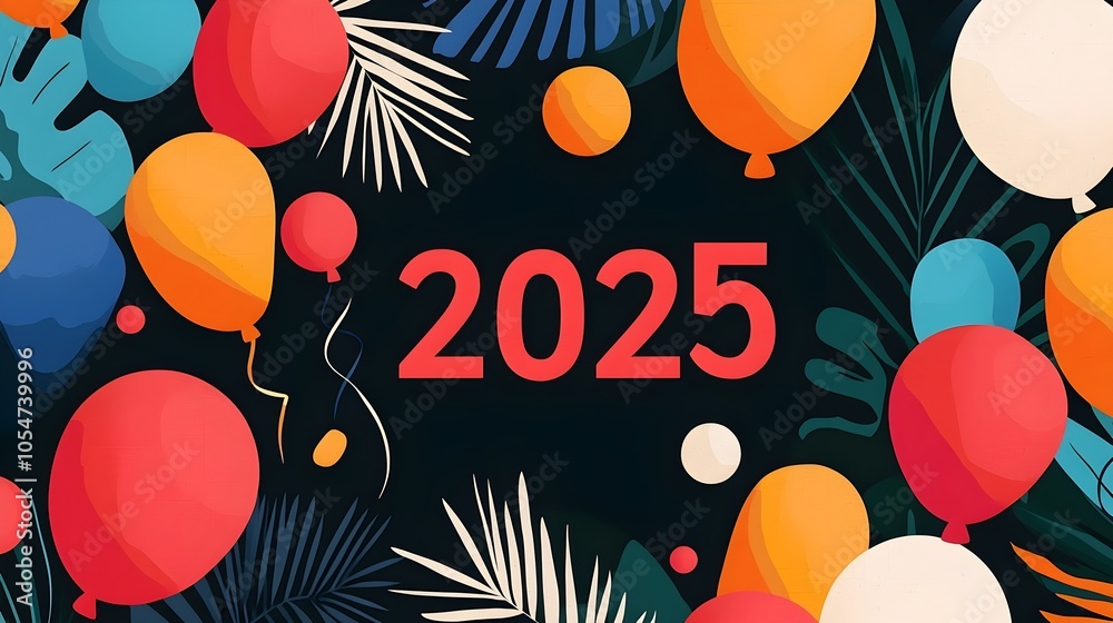 Poster striking and contemporary new year 2025 design featuring a curvy creative font paired with subtle li